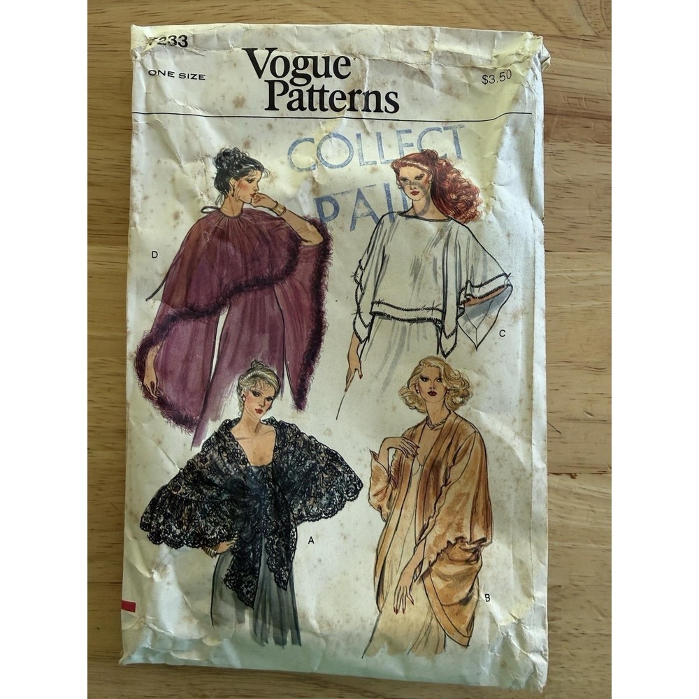 Vogue Pattern 7233 Evening Cover-Ups Shawl Jacket One-Size CUT Complete